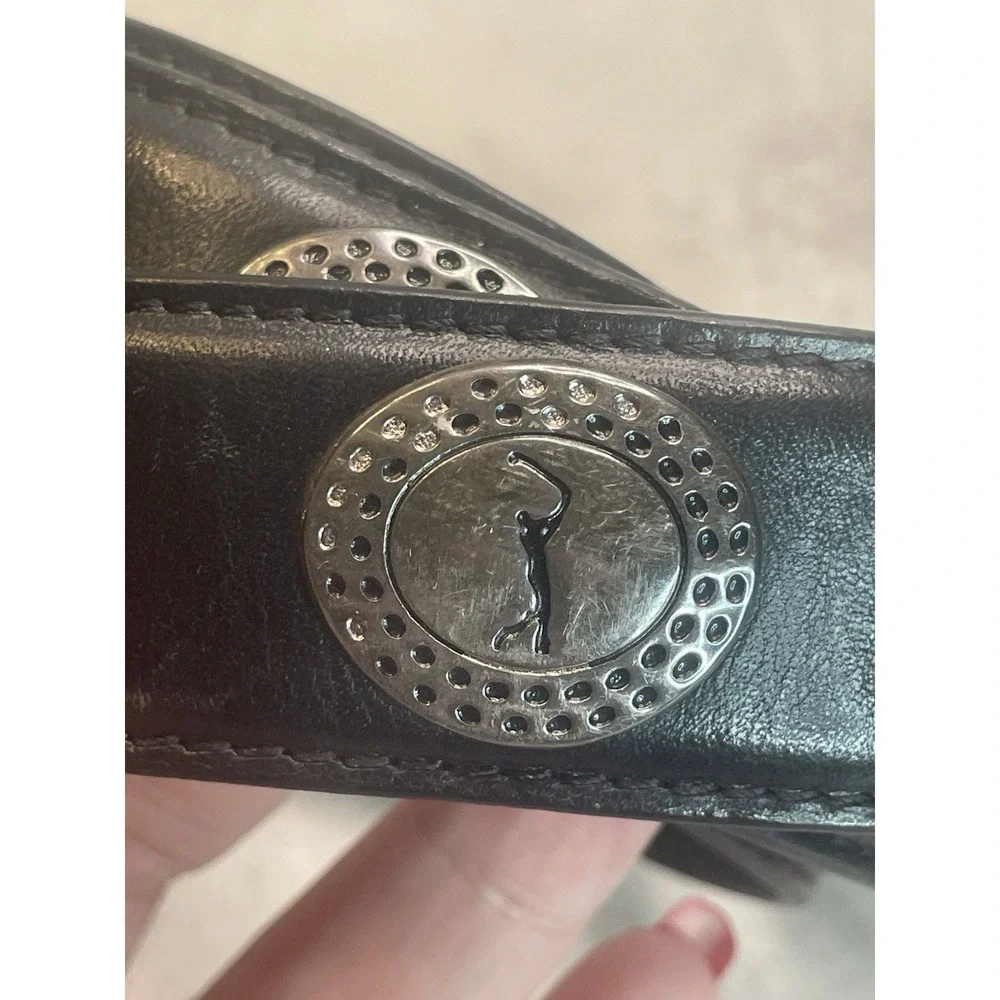 Vtg Black Genuine Leather Belt Men's Size 40  w/ Golf Emblems